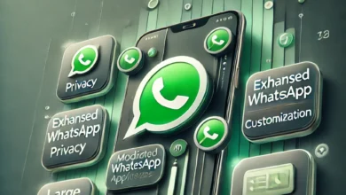 Imagem destacada para artigo sobre aplicativos modificados de WhatsApp, com smartphone mostrando ícones de recursos avançados como privacidade aprimorada e personalização.