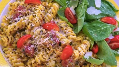 Macarrão Cremoso com Carne Seca e Abóbora.